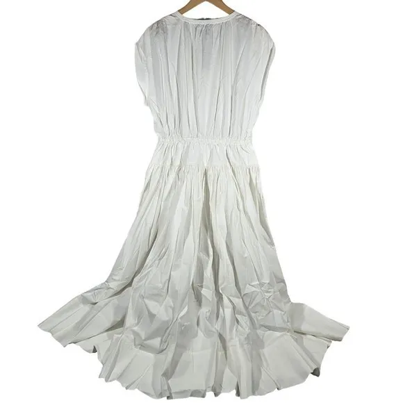 J‎ Crew White Tiered Drop-waist Midi Dress Elastic Waist Drawstring Zip Front L - Image 2