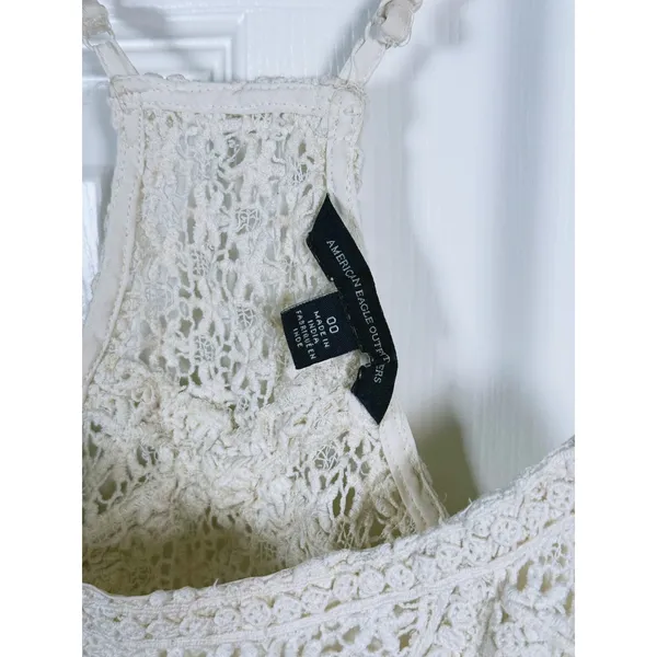 Vintage Y2K American Eagle Babydoll Mini Dress XS Cream Boho Country Concert - Image 4