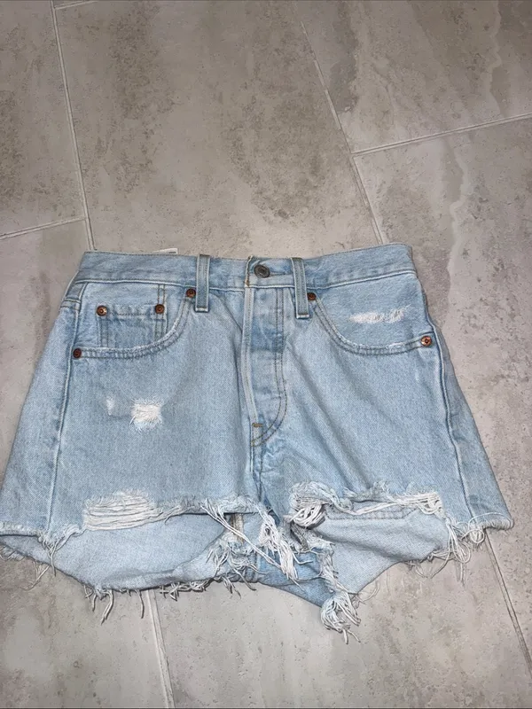 Levi's Light Blue Distressed 501 original Jean Shorts size 25 - Image 3