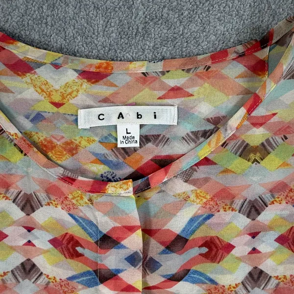 Cabi Women's Large Avery Aztec Geometric Sleeveless Blouse Top Sheer Button Up - Image 4