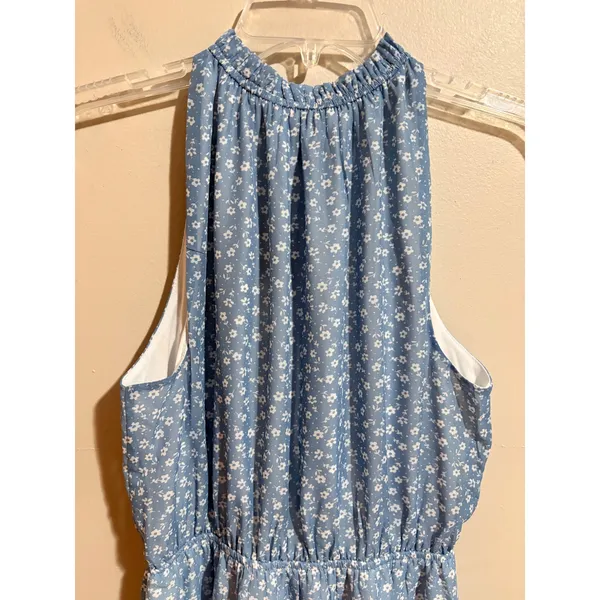 Love Ady NWT Blue Floral Halter Mini Dress Ruffle Hem Summer Sundress Size Large - Image 7