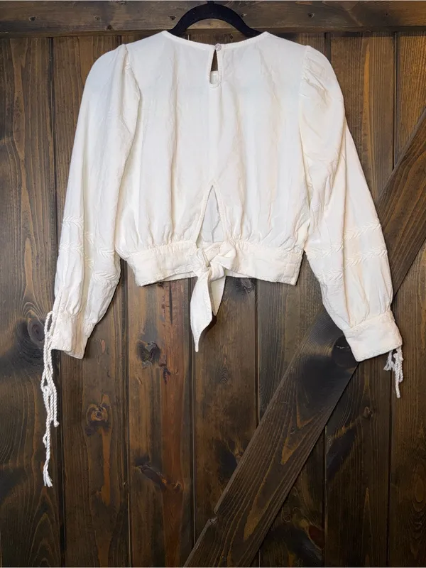 Cleobella Ivory Crop Top Balloon Sleeve Pintucked Cottagecore Prairie‎ Sz XS - Image 2