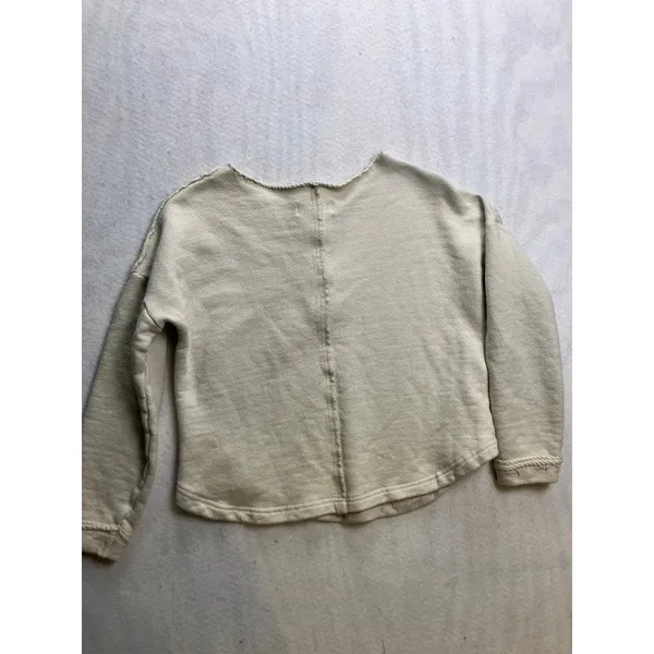 LIV Outdoor‎ Henley Sweatshirt Womens XS Cream Raw Hem Cotton Pullover Granola - Image 9