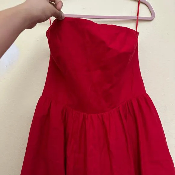 Reformation Buttercup‎ Dress Size 10 Red Fit and Flare Strapless Midi Formal - Image 13