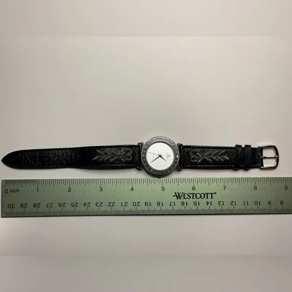 Vintage 80s Giordano watch leather Hong Kong black embroidered works! - Image 6