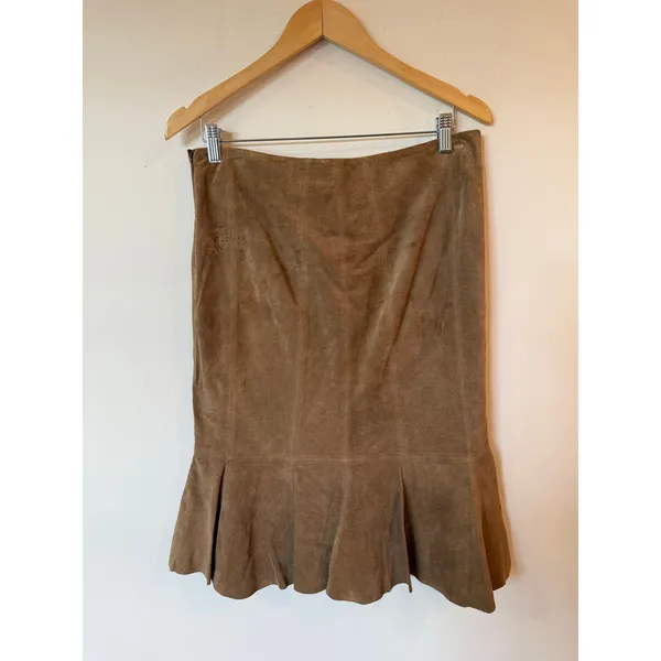 Ideology Vintage Skirt Womens 8 Brown Suede Leather Flare Hem Boho Classic - Image 2