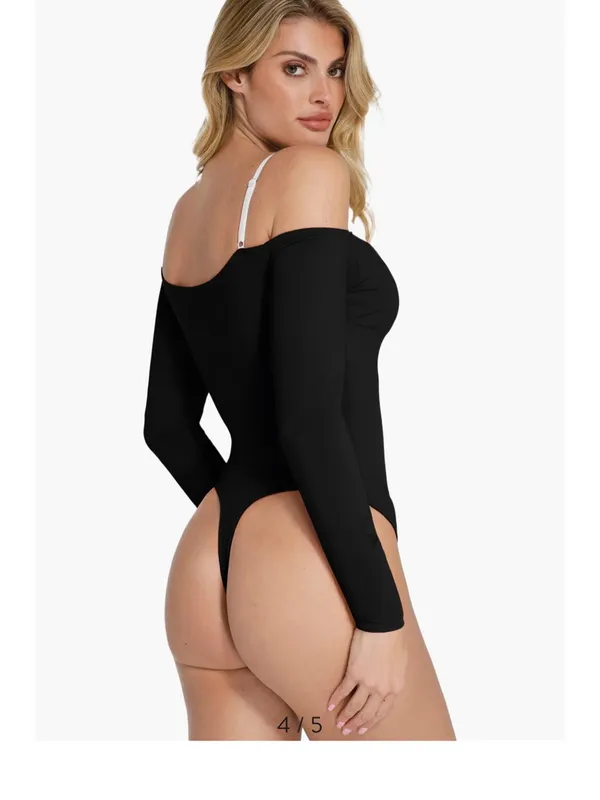 Popilush Shapewear Long Sleeve Cold Shoulder Tummy Control Bodysuit sz L - Image 2