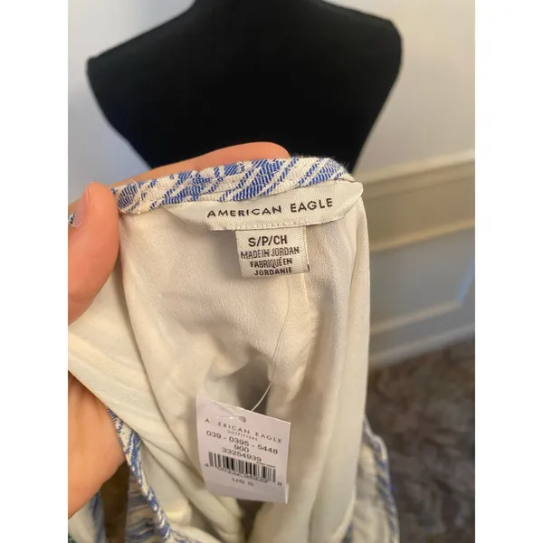 NWT American Eagle Blue and White Striped Button Front Mini Dress Tie Back - Image 7