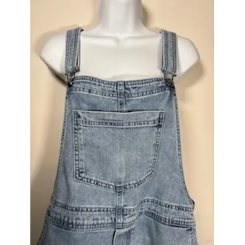 AERIE Denim Shortalls Med Blue Light Wash Raw Hem Boho Summer Overalls Y2K Beach - Image 4