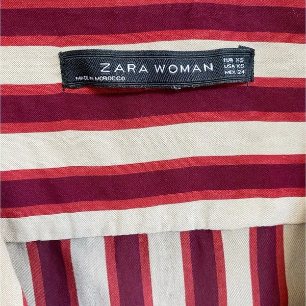 Zara Woman Burgundy Cream Striped Longline Wrap‎ Tunic Top XS - Image 9