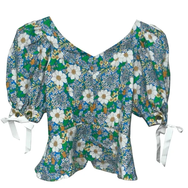 Perseverance London Mambo‎ Floral Puff Sleeve Top Size 6 Floral 100% Linen - Image 7