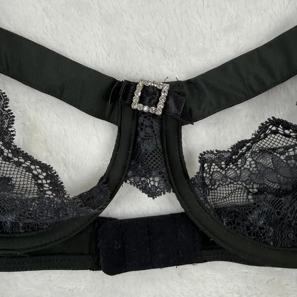 Adore Me AD-1619WB Black Lace Open Cup Strappy Bra Rhinestone Buckle Large‎ NWT - Image 2