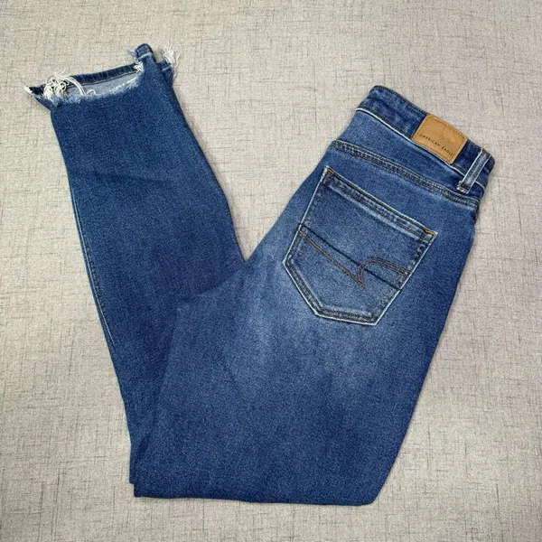 American Eagle High Rise Mom Jeans Distressed Stretch Blue Size 4 - Image 4
