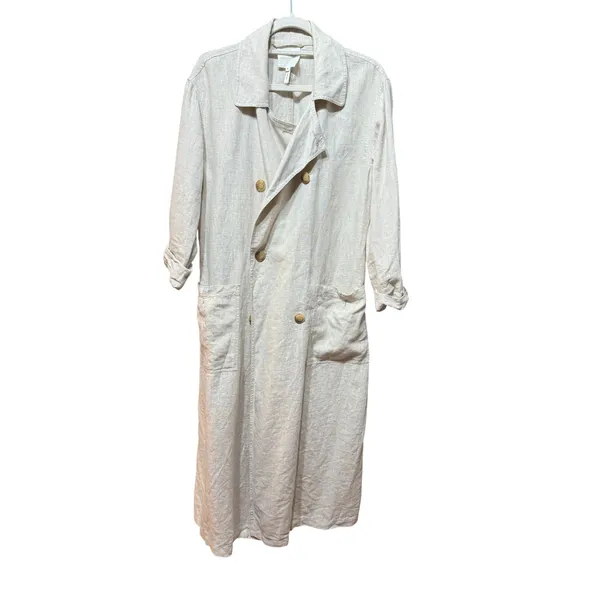 Avec Les Filles Oversized Light‎ Tan Linen Trench Coat Sz S Linencore Neutral - Image 7