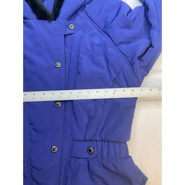 Black Bear Women's Blue Hooded‎ Jacket Snap Button Up Puffer Coat Size 12 - Image 7