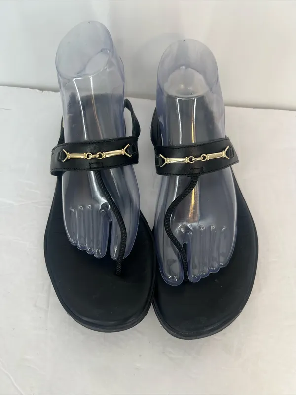 ARKET Black Leather Thong Sandals Women’s EU 38 with gold made in Portugal - Image 7