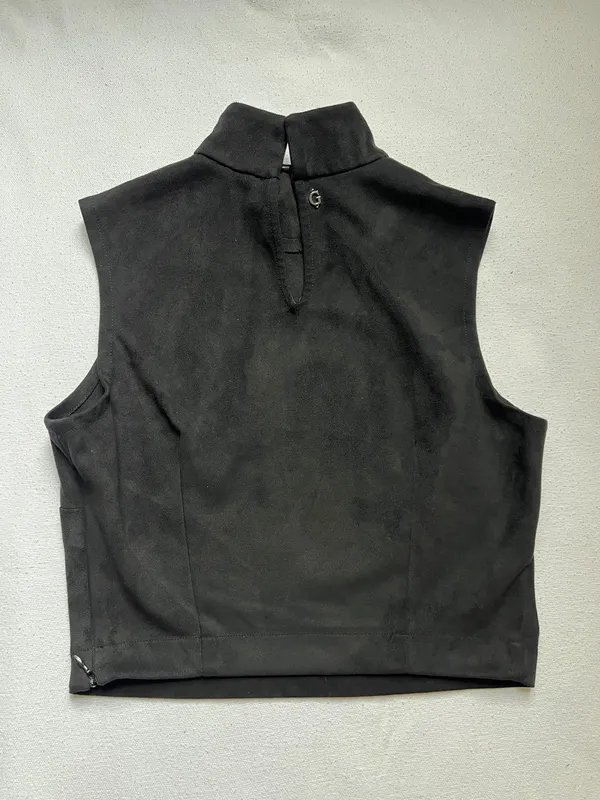 GUESS Women’s High Neck Cropped Sleeveless Suede Top - Size S - Image 2