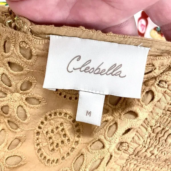 Cleobella Seraphina Midi Dress Eyelet Tan Yellow M Boho Chic Western Romantic - Image 3