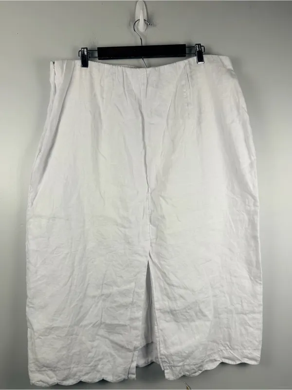 Abercrombie & Fitch Premium Linen Scallop-Hem Midi Skirt size XL white - Image 4