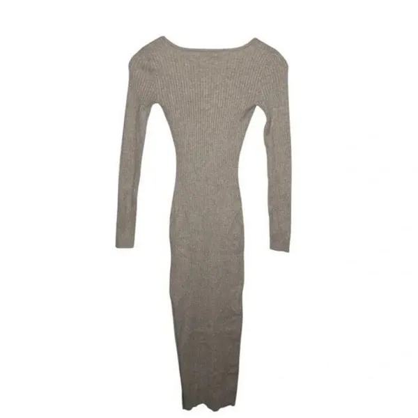 ✨Meshki Taupe Tan Cali Long Sleeve Ribbed High Slit Midi Sz Large Dress✨ - Image 8