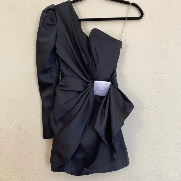 HOUSE OF CB 'Chiara' Black One Shoulder Draped Satin‎ Dress/Size XS - Image 4