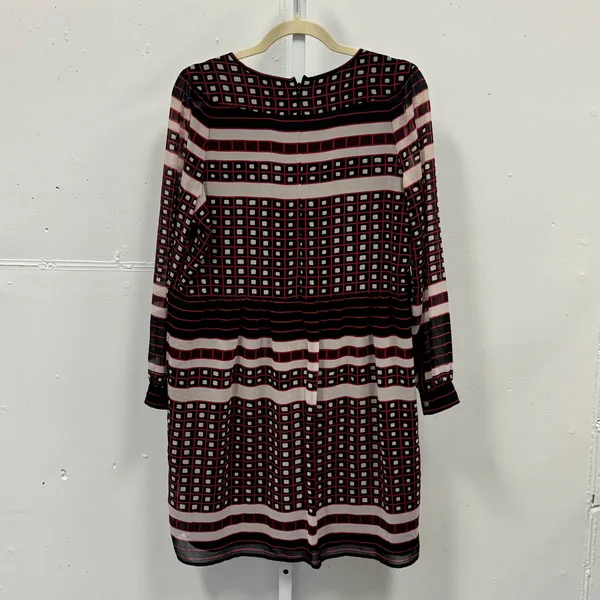 Ann Taylor LOFT Petites Geometric Tile Stripe Chiffon Dress Red Black White LP - Image 2