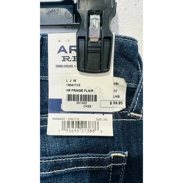 ARIAT R.E.A.L. Denim Dark Wash Silver Fringe Accent Side High Rise Flare Jeans - Image 13