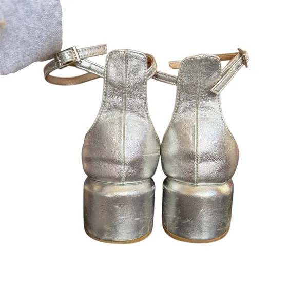 Peche Nico Heels Silver Size‎ US 7.5 /8 Mary Jane Style Strap Small Heel - Image 4