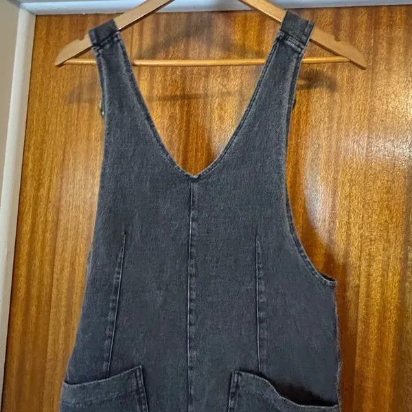 Exlura Womens Black Acid Wash‎ Denim Overalls JP052 Seam Detail XS New - Image 11