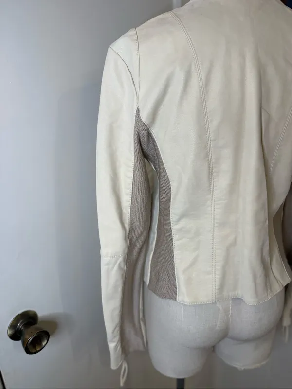 Free People Light Cream Women's Zip-Front Jacket Sz 6 faux Leather - Image 3