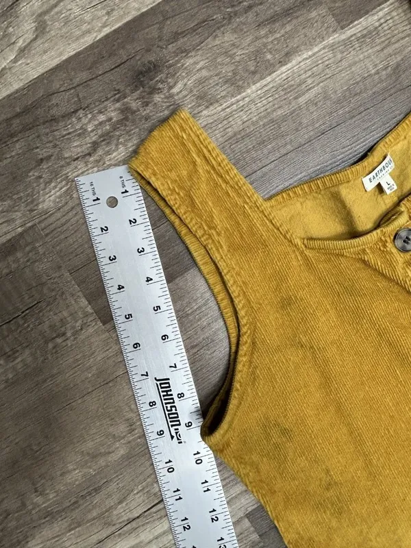 Earthbound Trading Company Corduroy Jumpsuit Large Mustard Cotton Boho Flawed - Image 13