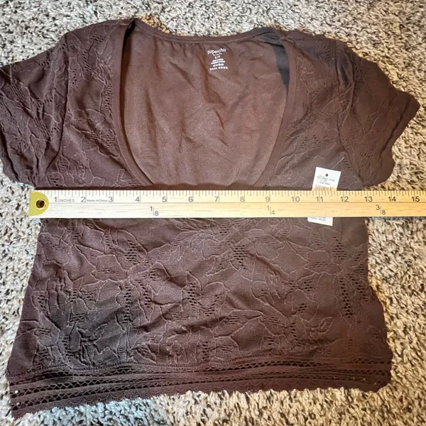 Aerie Superchill Brown Floral Lace Scoop‎ Neck Crop Top Short Sleeve Small NWT - Image 4