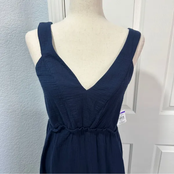 Steve Madden Navy Tiered Maxi Dress Size M Coastal Resort Vacation Casual Beach - Image 7