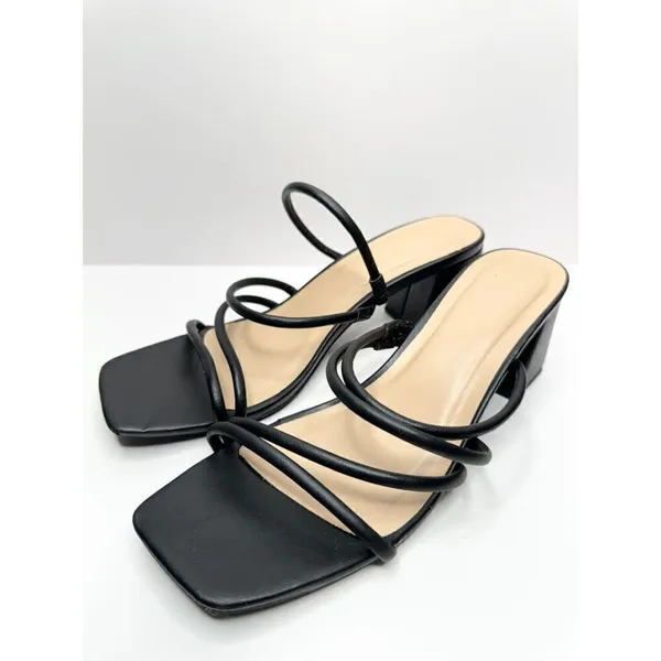 A new day‎ Sandals Strappy Black Block Heel Size 9.5 Square Toe - Image 2
