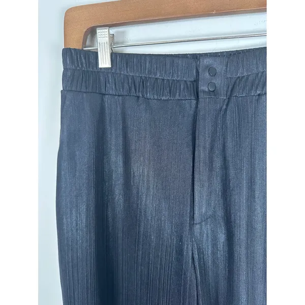Revolve H:ours Plisse‎ Jogger Pants Women Size M Black Metallic High Rise - Image 3