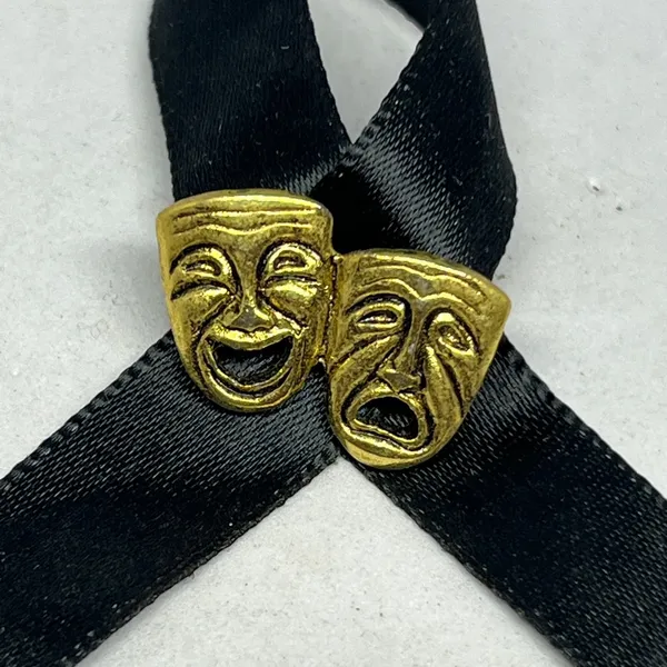 Gold Comedy Tragedy Drama Masks Lapel Pin – Classic Theater Drama Arts Accessory - Image 2