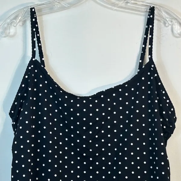 Lands End Black White Polka Dot Tankini Swim Top Size 16 Adjustable Straps - Image 3