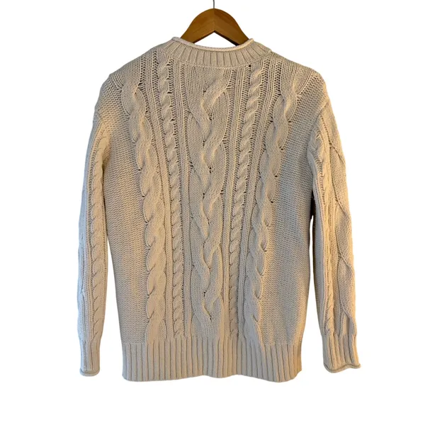 Banana Republic Snow Day Cable Knit Sweater Small Oversized Cream Cotton Wool - Image 3