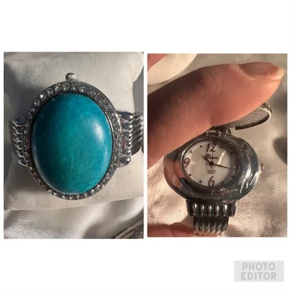 Genoa Woman's Bracelet Watch Turquoise Oval Cabochon Cover Lid - Image 2