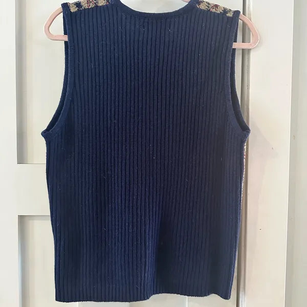 Vintage sweater vest size m‎ diamond plaid button up Blue Size M - Image 5