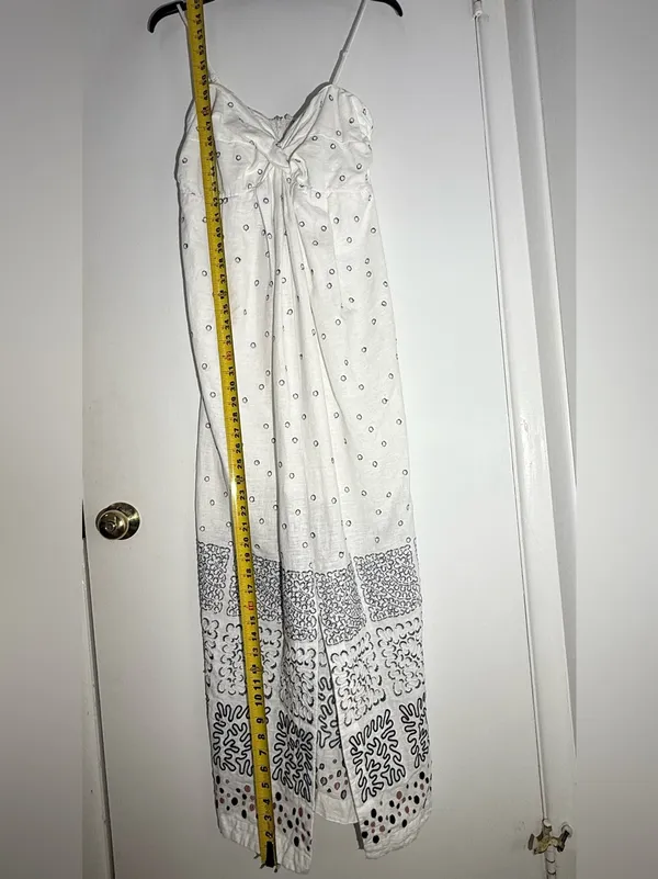 Anthropologie Strapless Deco White Patterned Maxi Summer Dress Linen Cotton - Image 16