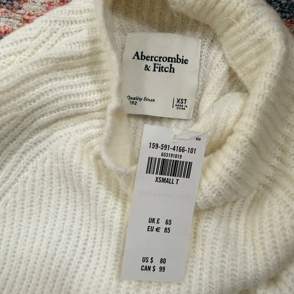Abercrombie & Fitch Cream Ribbed Mock Neck Long Sleeve Sweater Dress XST NEW - Image 9