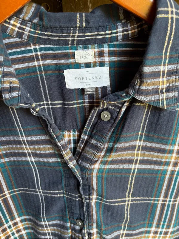 Loft Blue and Metallic Gold Plaid Softened Shirt - Image 2
