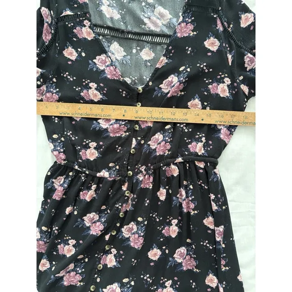 American Eagle Floral Maxi Dress Size L Black Cottage Prairie Country Hi Low - Image 10