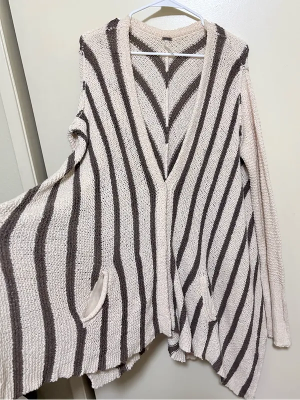 Free People Oversized Circle Back cardigan featuring a striped, asymmetrical - Image 4