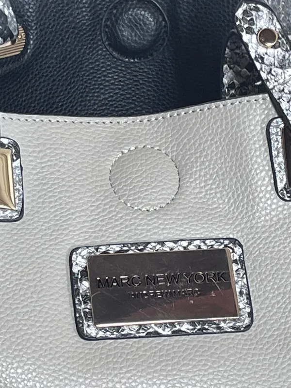 Michael Kors Light Gray Tote with Snake-Print Trim - Image 2