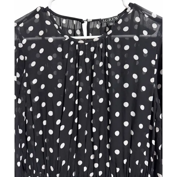 J. Crew Long-Sleeve Chiffon‎ Midi Dress Black Polka Dot Women's Size Small - Image 3