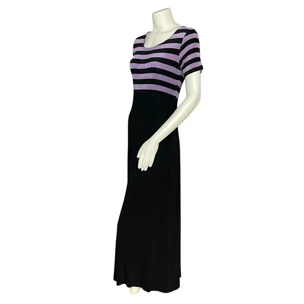 Vintage Slinky Dress 90s Stripes Empire Waist Short Sleeves Stretchy Maxi Retro - Image 3