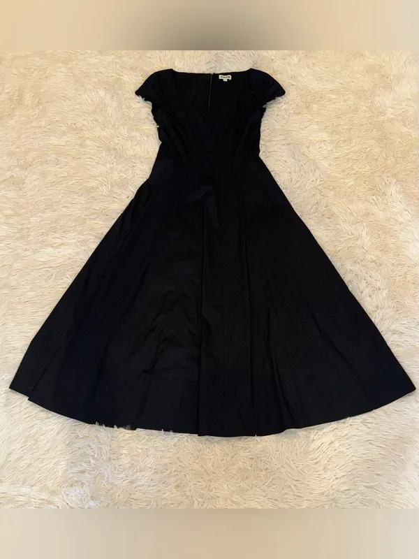 NEW STAUD Wells Stretch Cotton Fit & Flare black Midi Dress sz 4 - Image 4
