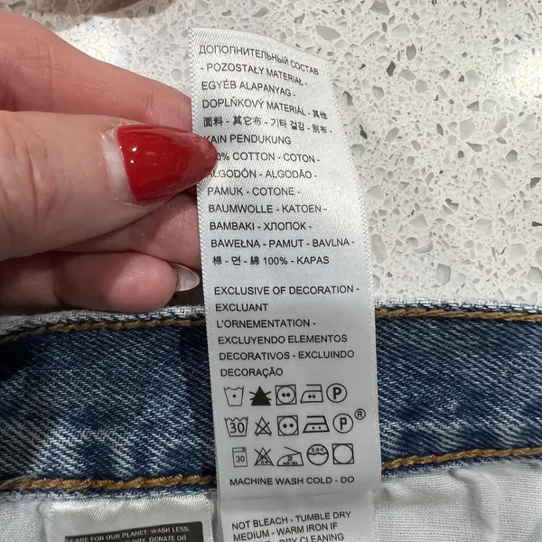 Levis Size 27 501 150 Pieced Shorts Original High Rise Denim Distressed Blue - Image 12
